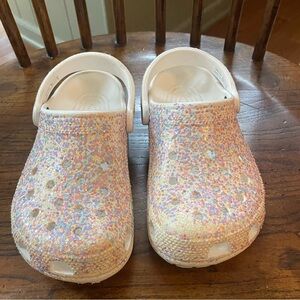 Crocs Classic Sparkle Glitter Clog White/Multicolor Sz W6